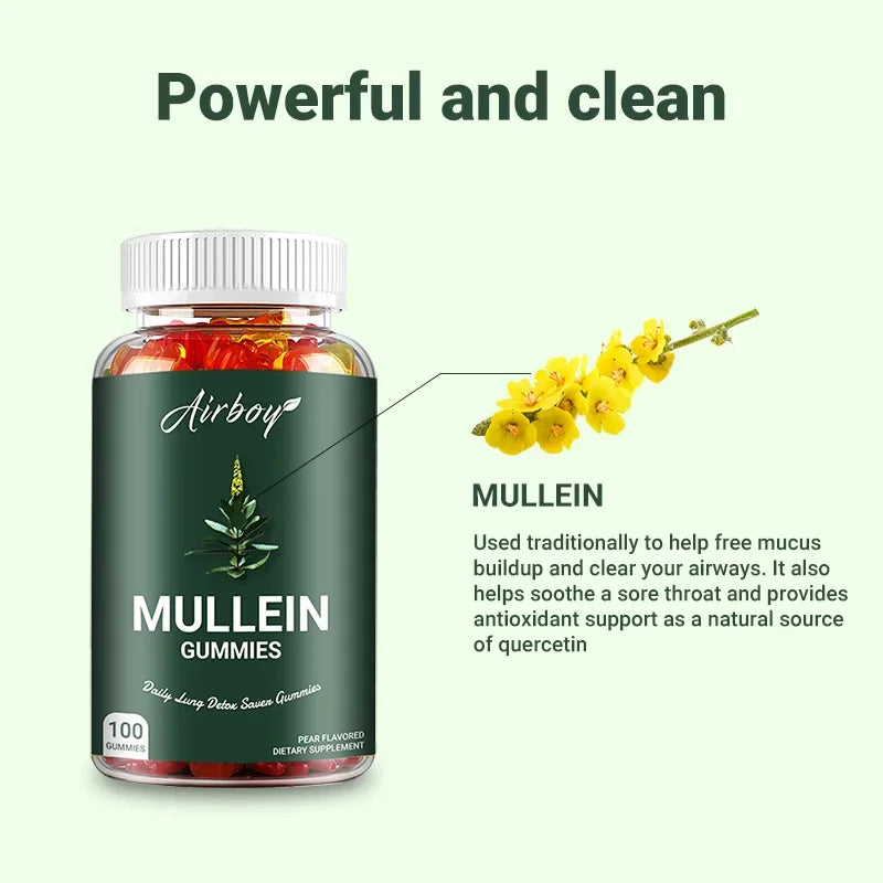 Mullein Gummies for Lung & Respiratory Support – Natural Mullein Leaf Extract Gummies for Clear Breathing, Immune Support & Daily Wellness.