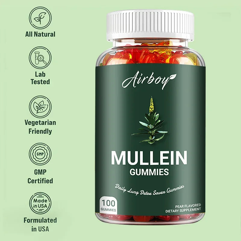 Mullein Gummies for Lung & Respiratory Support – Natural Mullein Leaf Extract Gummies for Clear Breathing, Immune Support & Daily Wellness.