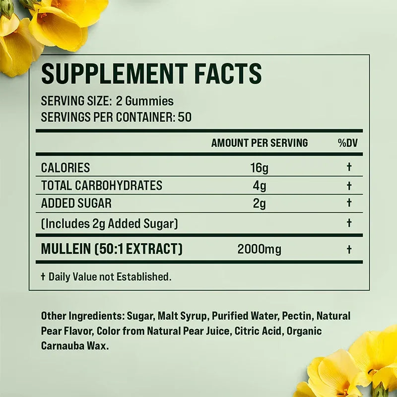 Mullein Gummies for Lung & Respiratory Support – Natural Mullein Leaf Extract Gummies for Clear Breathing, Immune Support & Daily Wellness.