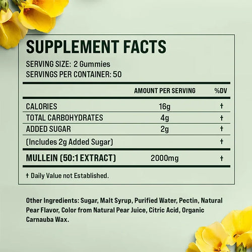 Mullein Gummies - Supports Clear Lungs & Respiratory Health, Natural Detoxification, Enhanced Immune Function
